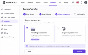Transfer a Domain Name to Hostinger nameserver selection