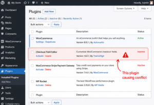 WooCommerce Checkout Page Not Working plugin conflict